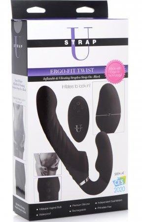 Strap U Ergo-Fit Twist Inflatable Vibrating Strapless Strap-on - Black...