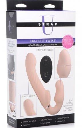 Strap U Ergo-Fit Twist Inflatable Vibrating Strapless Strap-on - Bare