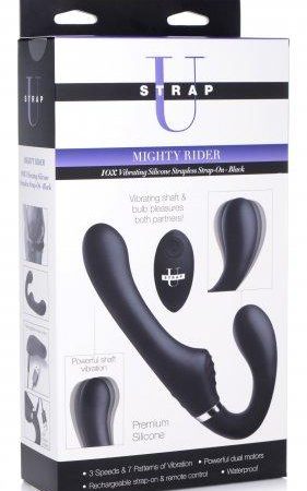 Strap U 10X Mighty Rider Vibrating Strapless Strap-on - Black