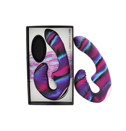 Colourful Camo Tandem Remote Control Strapless Strapon Blue